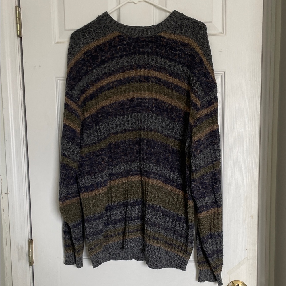 Men's Striped Crewneck Sweater - Gray and Brown